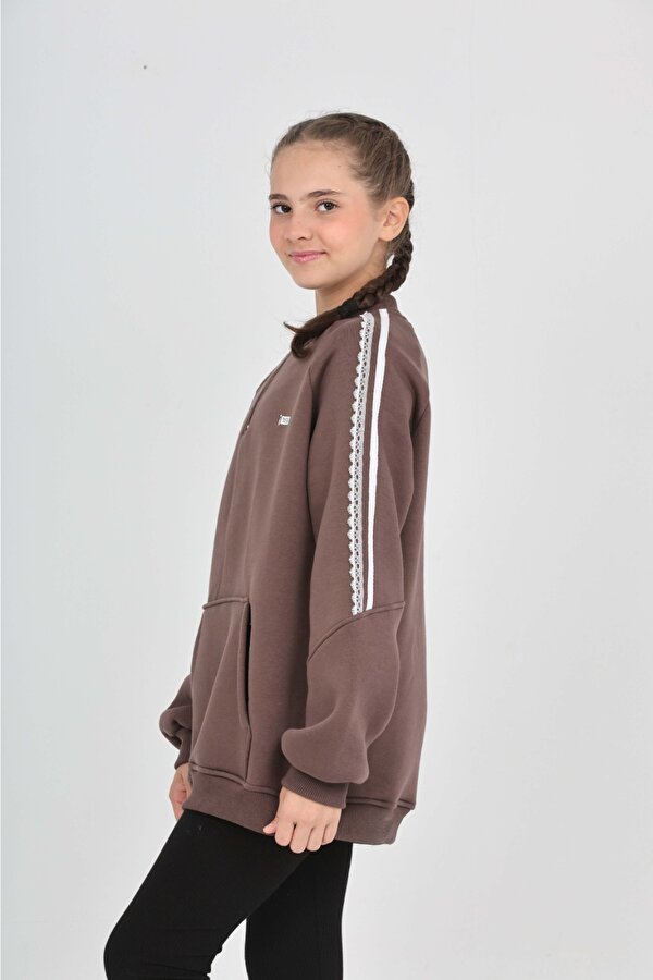 Toontoy Kız Çocuk Relax Fit Yarım Balıkçı Yaka Reglan Kol Sweatshirt