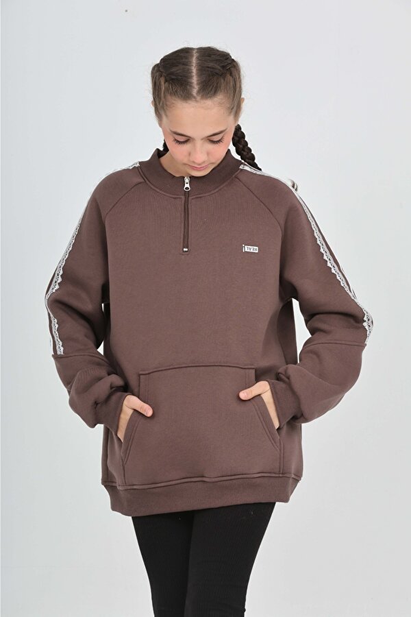 Toontoy Kız Çocuk Relax Fit Yarım Balıkçı Yaka Reglan Kol Sweatshirt