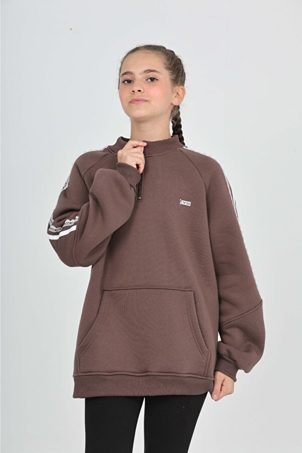 Toontoy Kız Çocuk Relax Fit Yarım Balıkçı Yaka Reglan Kol Sweatshirt