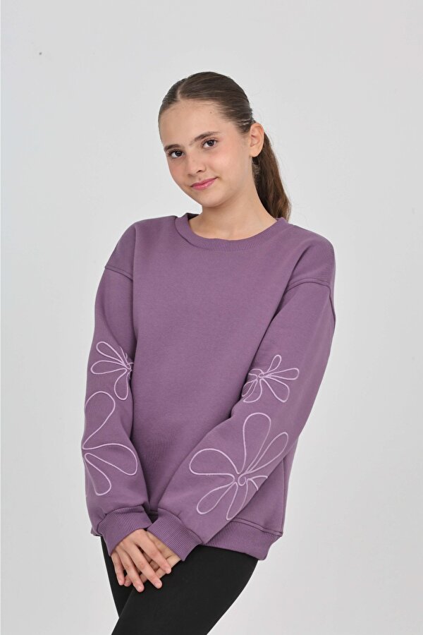 Toontoy Kız Çocuk Relax Fit Bisiklet Yaka Düşük Omuz Sweatshirt