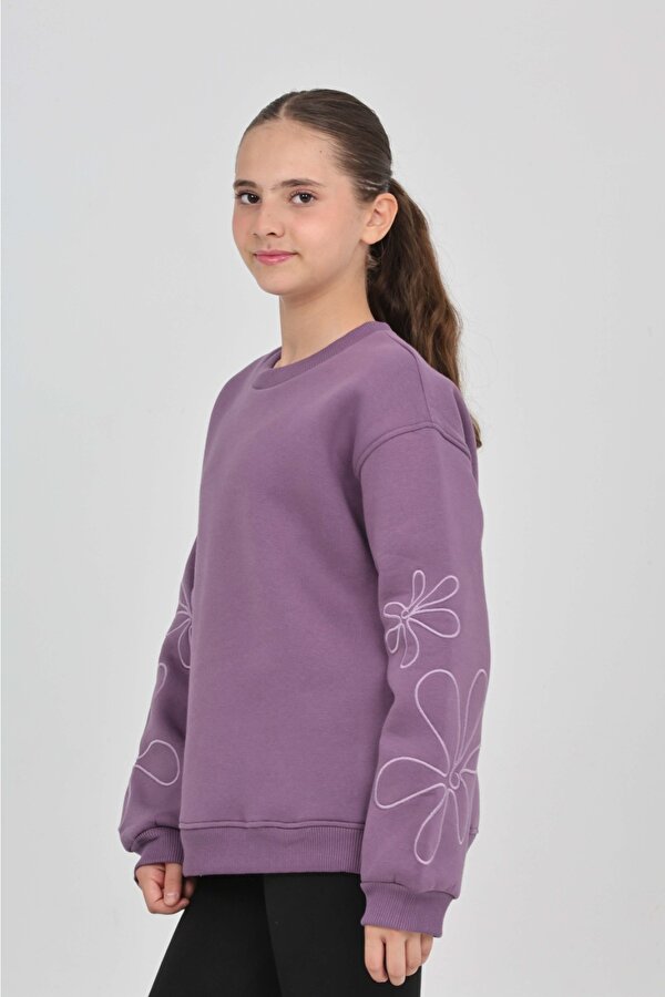 Toontoy Kız Çocuk Relax Fit Bisiklet Yaka Düşük Omuz Sweatshirt