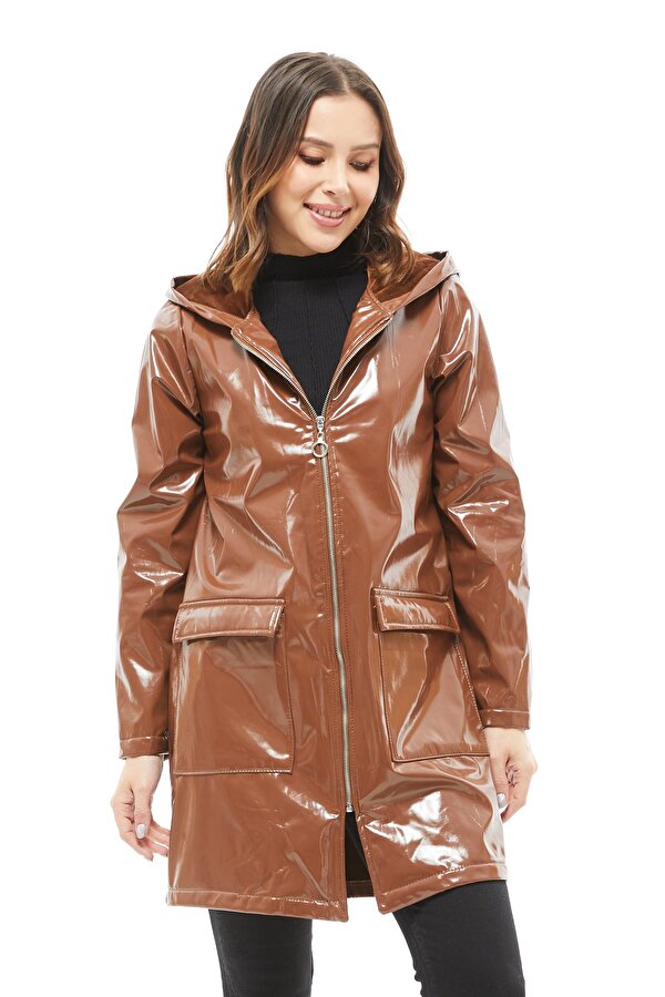 Meyra Kadın Su ve Soğuk Geçirmez Sıcak Astarlı Kapüşonlu Fermuarlı Trençkot Yağmurluk MEYRA-1963