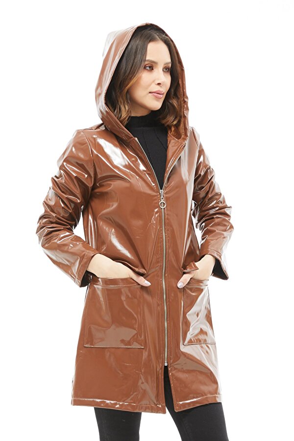 Meyra Kadın Su ve Soğuk Geçirmez Sıcak Astarlı Kapüşonlu Fermuarlı Trençkot Yağmurluk MEYRA-1963