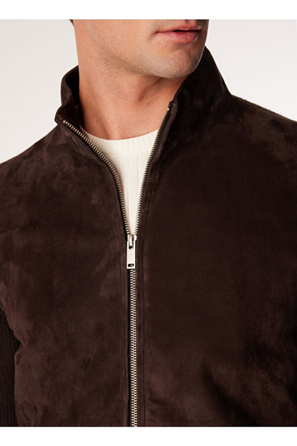 Fermuarlı Yaka Basic Kahve Erkek Deri Mont F4WM-MNT 2735