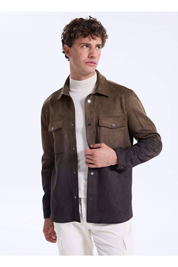 Haki Erkek Gömlek  Basic Fit Gömlek Ceket F4WM-GML 2093