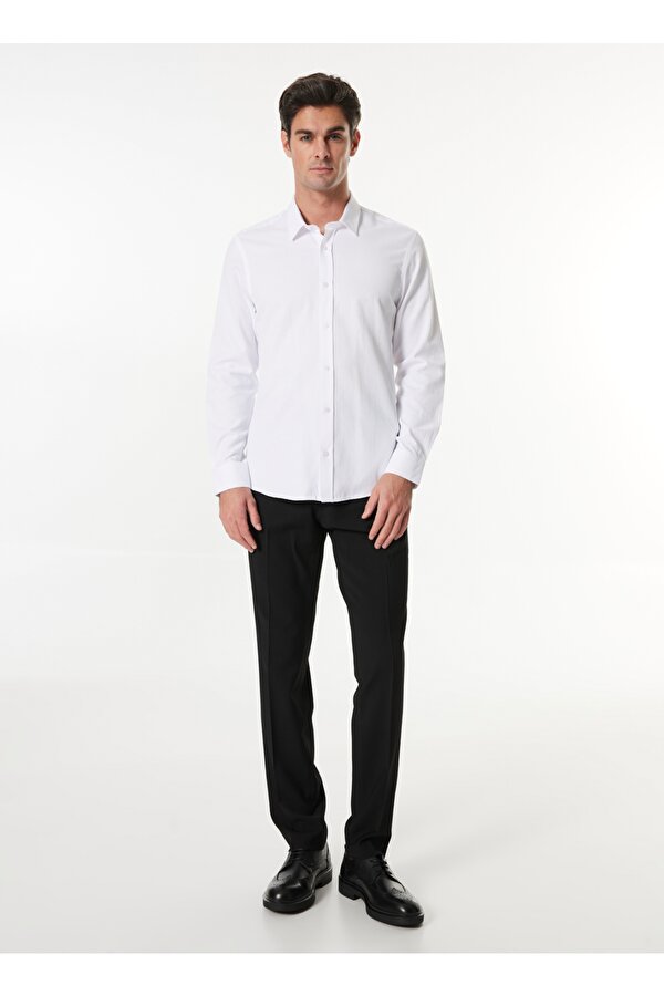 Slim Fit Armürlü Beyaz Erkek Gömlek MAYDOS 303