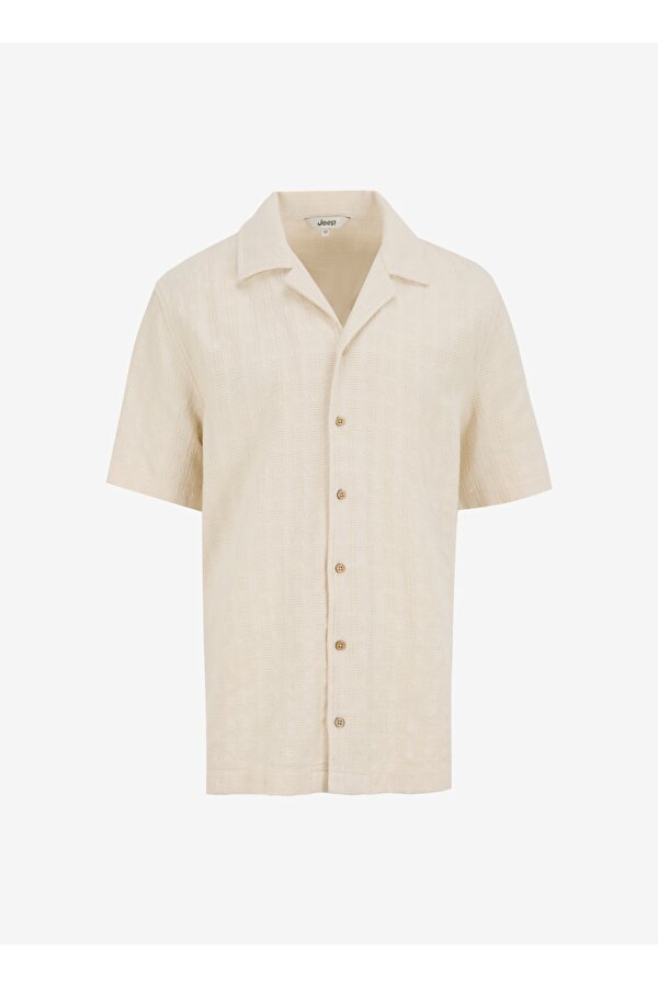 Relaxed Apaş Yaka Ajurlu Bej Erkek Gömlek J5SM-GML7287