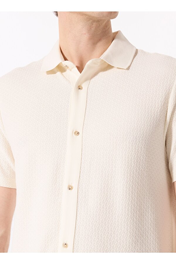 Basic Gömlek Yaka Armürlü Ekru Erkek Gömlek F5SM-GML 2131