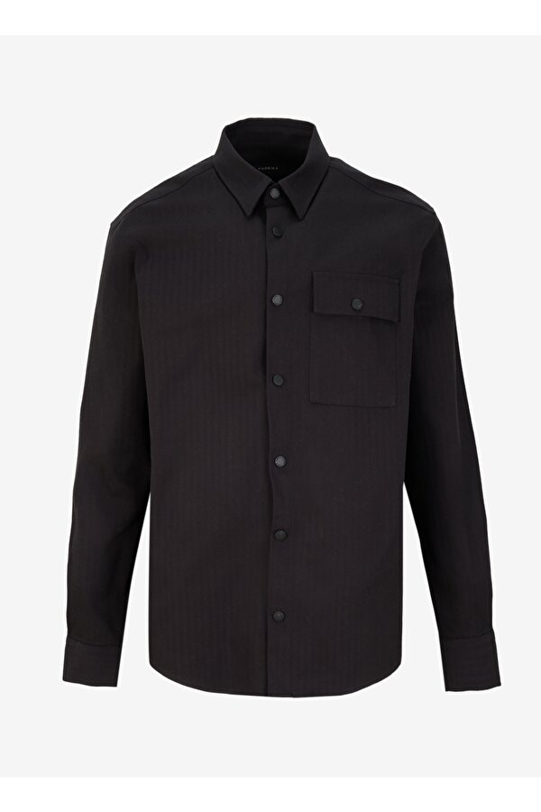 Siyah Erkek Relaxed Düz Gömlek F4WM-GML 2561