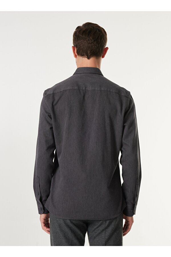 Basic Düğmeli Yaka Düz Antrasit Erkek Gömlek F4WM-GML 2607