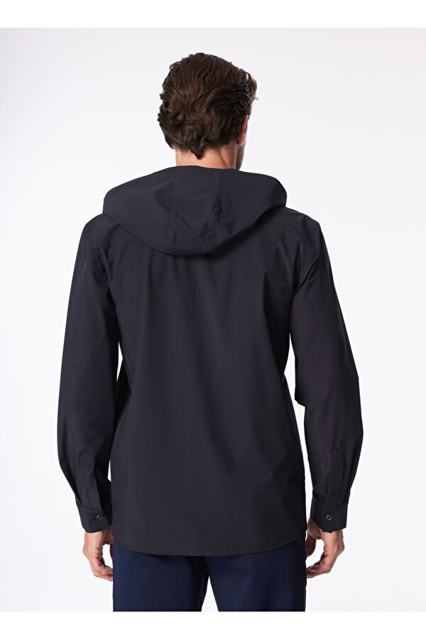 Lacivert Erkek Kapüşonlu Loose Fit  Su İtici - Bi Strech Gömlek F4SM-GML 0113