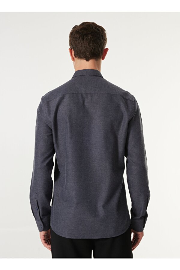 Basic Düğmeli Yaka Düz Lacivert Erkek Gömlek F4WM-GML 2607