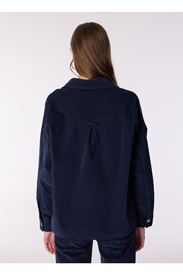 Relaxed Gömlek Yaka Düz Lacivert Kadın Gömlek J4WL-GML7003