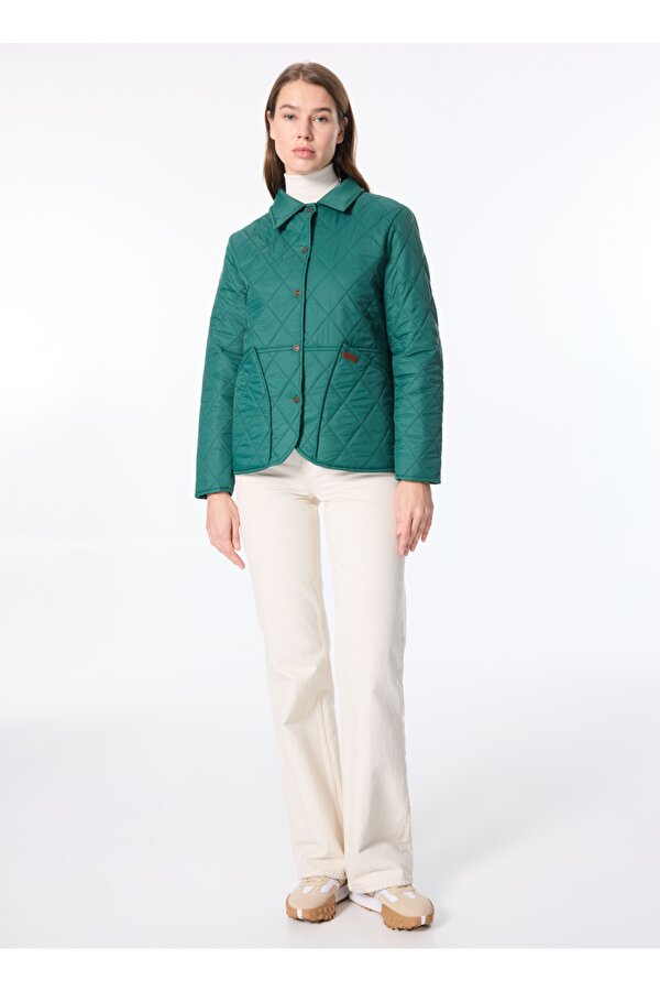 Koyu Yeşil Kadın Relaxed Kapitone Gömlek Ceket J4WL-CKT7080