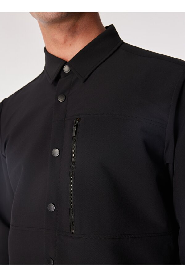 Basic Gömlek Yaka Düz Siyah Erkek Gömlek F4WM-GML 2579