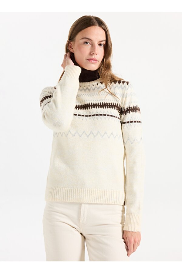 Bisiklet Yaka Relaxed Jakarlı Ekru Kazak Kadın J5WL-KZK7157