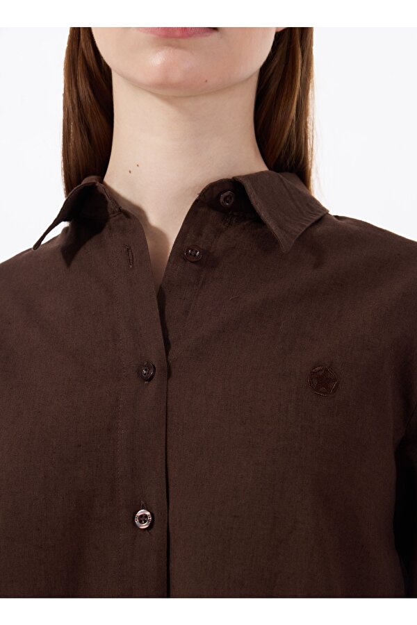 Relaxed Gömlek Yaka Düz Kahve Kadın Gömlek J5SL-GML7153