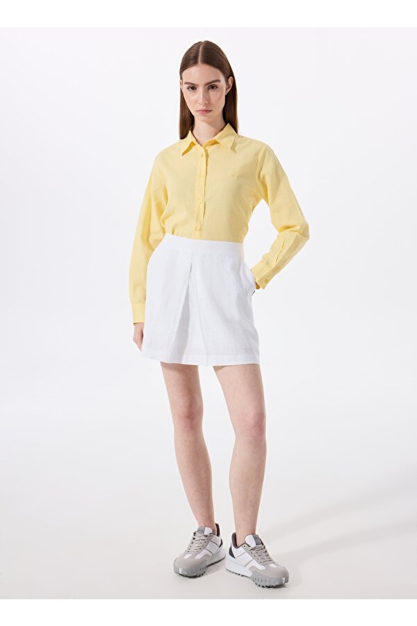 Relaxed Gömlek Yaka Düz Sarı Kadın Gömlek J5SL-GML7153