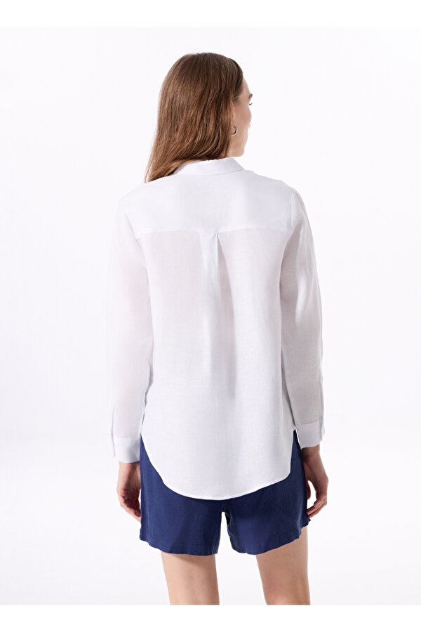 Relaxed Gömlek Yaka Düz Beyaz Kadın Gömlek J5SL-GML7158