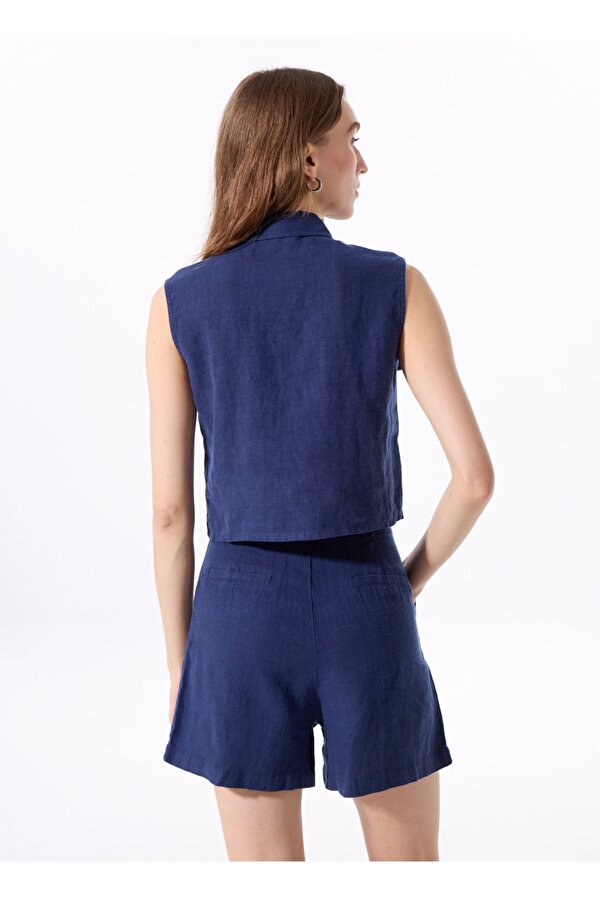 Lacivert Kadın Gömlek Relaxed %100 Keten Gömlek J5SL-GML7170