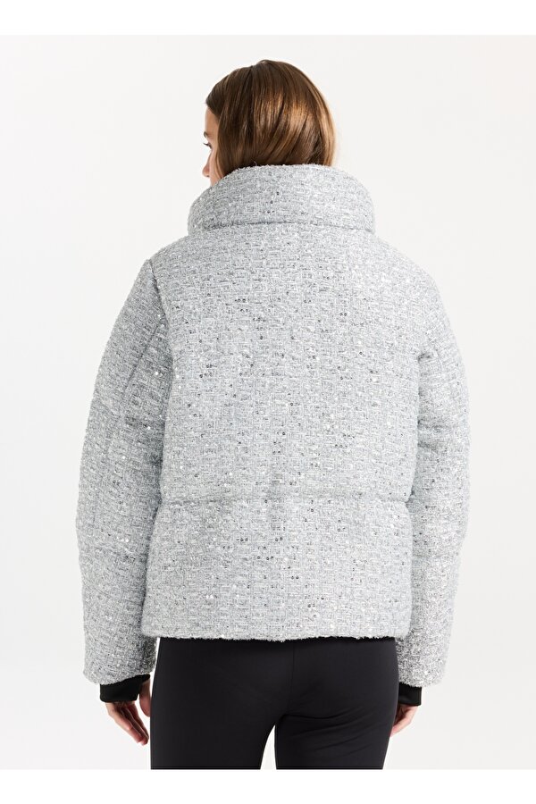 D5WL-MNT3677 Gümüş Düz Kadın Mont