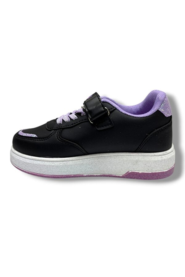 ProKids 4011-26 Cilt Deri Labubu Maskotlu Anatomik Kız Çocuk Sneaker Siyah Lila 31-35