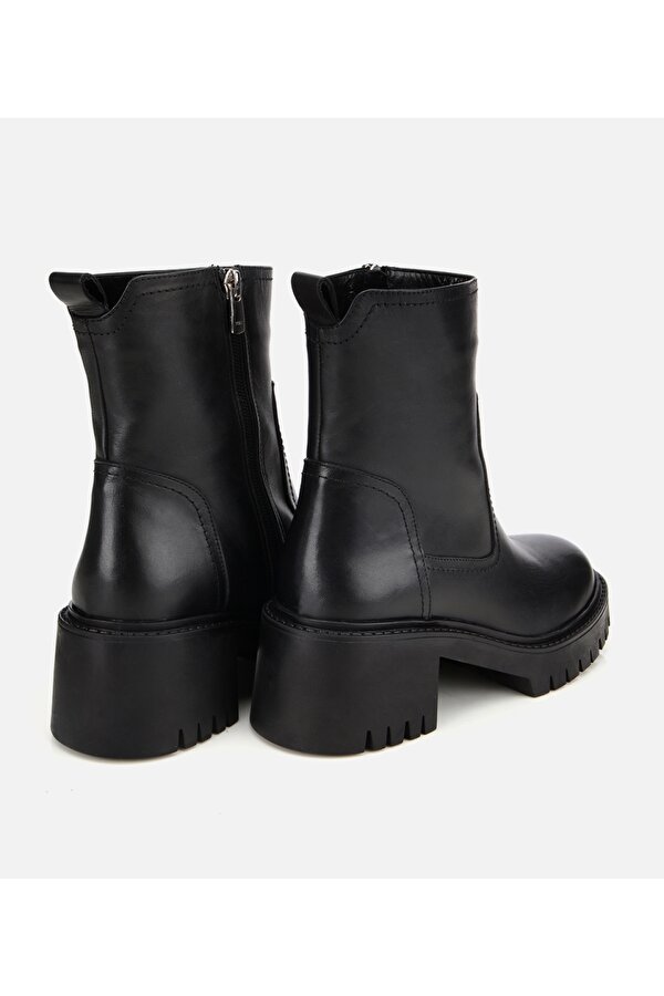 Kadın Deri Siyah Streç  Bilekte Düz Bot