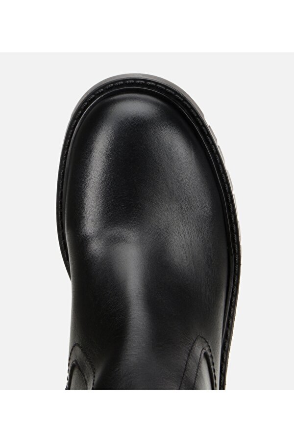 Kadın Deri Siyah Streç  Bilekte Düz Bot