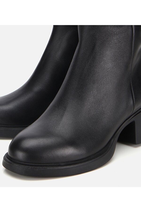 Kadın Deri Siyah Yumuşak Dokulu Bilekte Düz Bot