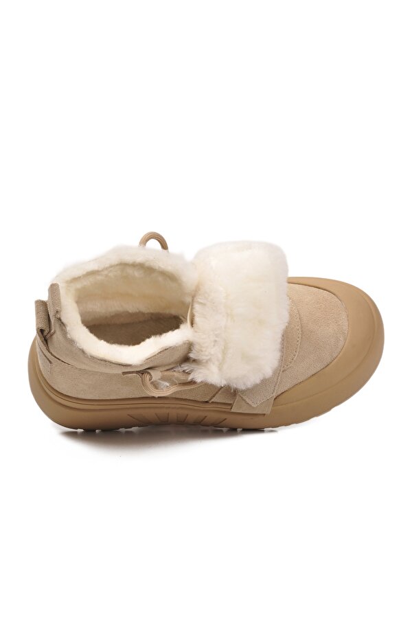 Bej Süet İçi Kürklü Kadın Düz Bot