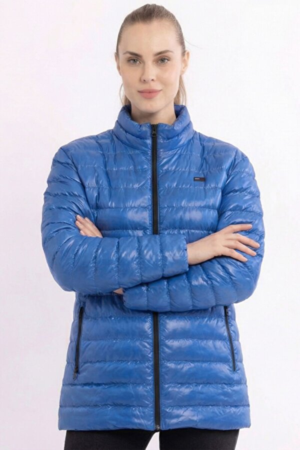 İçi Astarlı Cepli Jel Elyaf Su ve Rüzgar Geçirmez Şişme Kışlık Kadın Mont