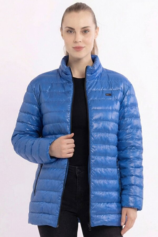 İçi Astarlı Cepli Jel Elyaf Su ve Rüzgar Geçirmez Şişme Kışlık Kadın Mont