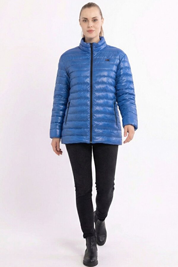 İçi Astarlı Cepli Jel Elyaf Su ve Rüzgar Geçirmez Şişme Kışlık Kadın Mont