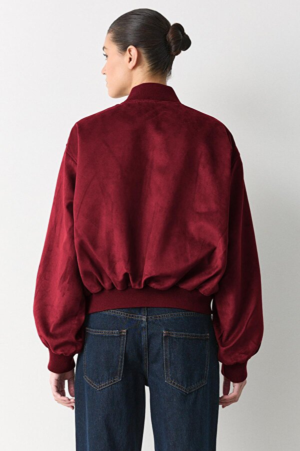 Bordo Astarlı Kadın Bomber Ceket MG2545