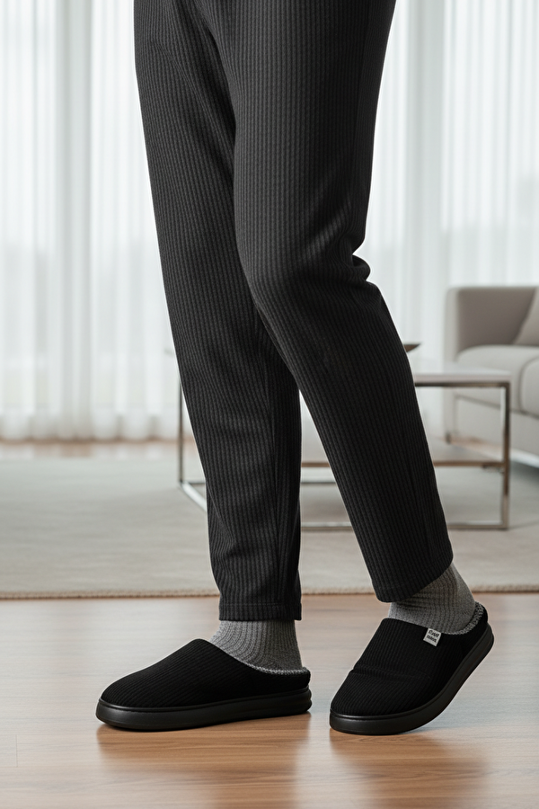 610045.M5PR Siyah Erkek Ev Terliği