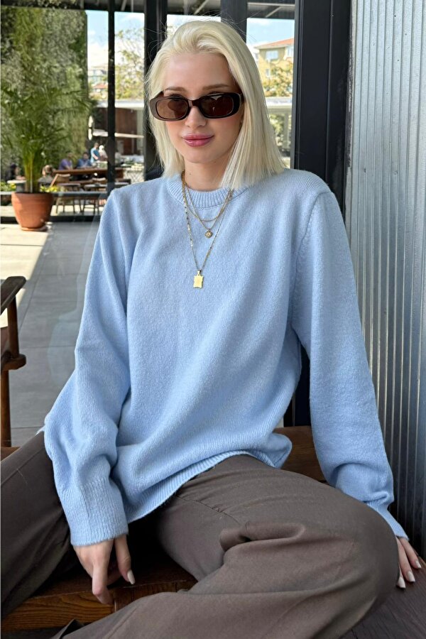 Bebe Mavisi Bisiklet Yaka Kadın Triko Kazak Mg2494