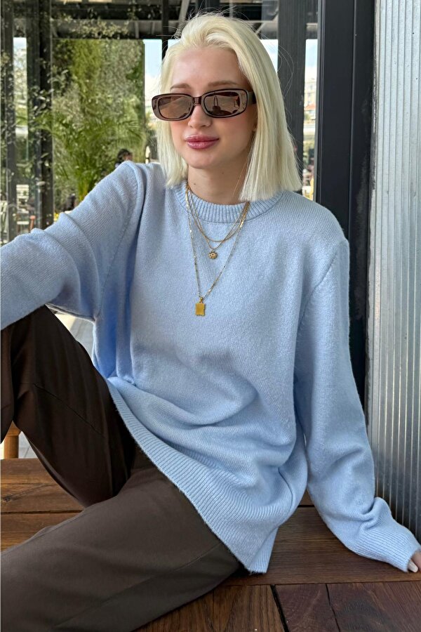 Bebe Mavisi Bisiklet Yaka Kadın Triko Kazak Mg2494