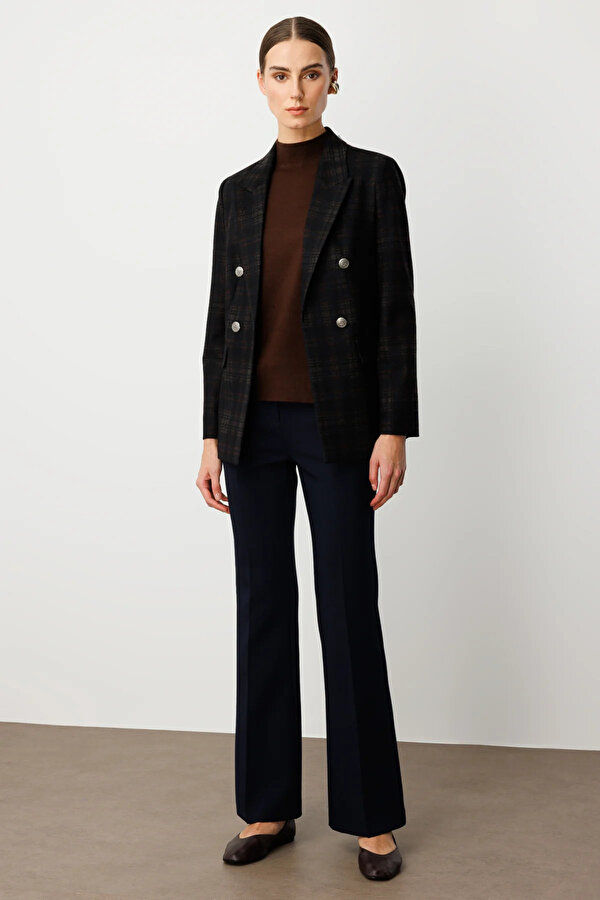 Kadın Ekoseli Kapak Cepli Ceket 5039 Kahverengi