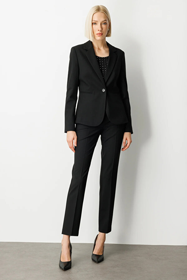 Kadın Tek Düğme Fleto Cepli Ceket 5181 Siyah