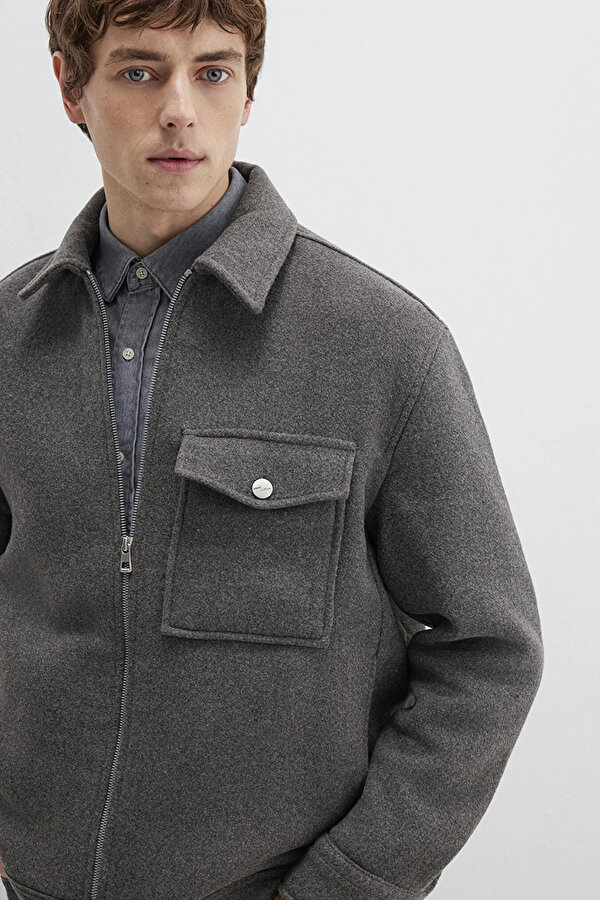 Erkek Yün Karışımlı Gömlek M0211804 Koyu Gri