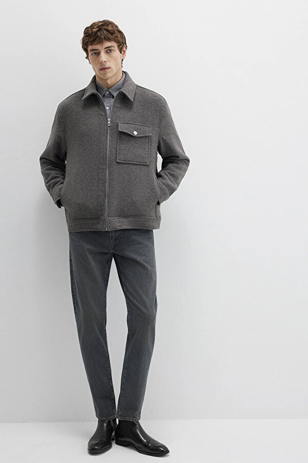 Erkek Yün Karışımlı Gömlek M0211804 Koyu Gri