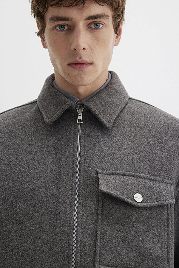 Erkek Yün Karışımlı Gömlek M0211804 Koyu Gri