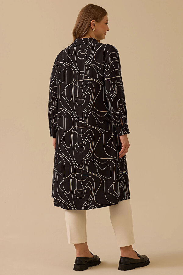 Galaxi Kadın Büyük Beden Desenli Uzun Tunik 4006 Siyah