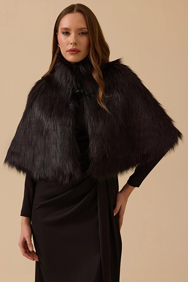 Kadın Dik Yaka Suni Kürk 8001 Siyah