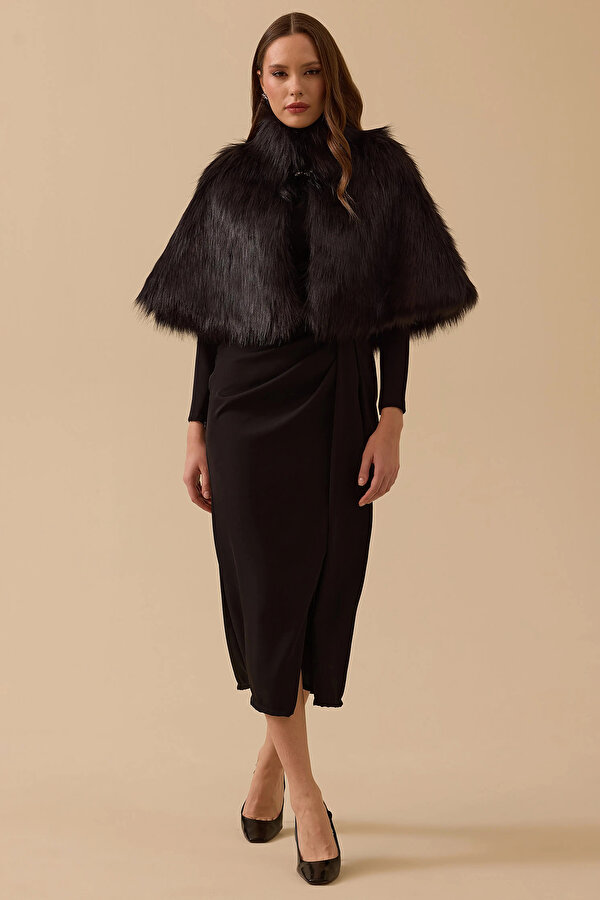 Kadın Dik Yaka Suni Kürk 8001 Siyah