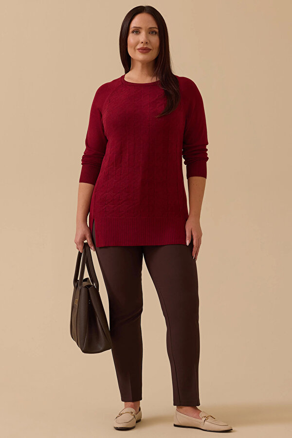 Galaxi Kadın Büyük Beden Örgü Desenli Triko 4011 Bordo