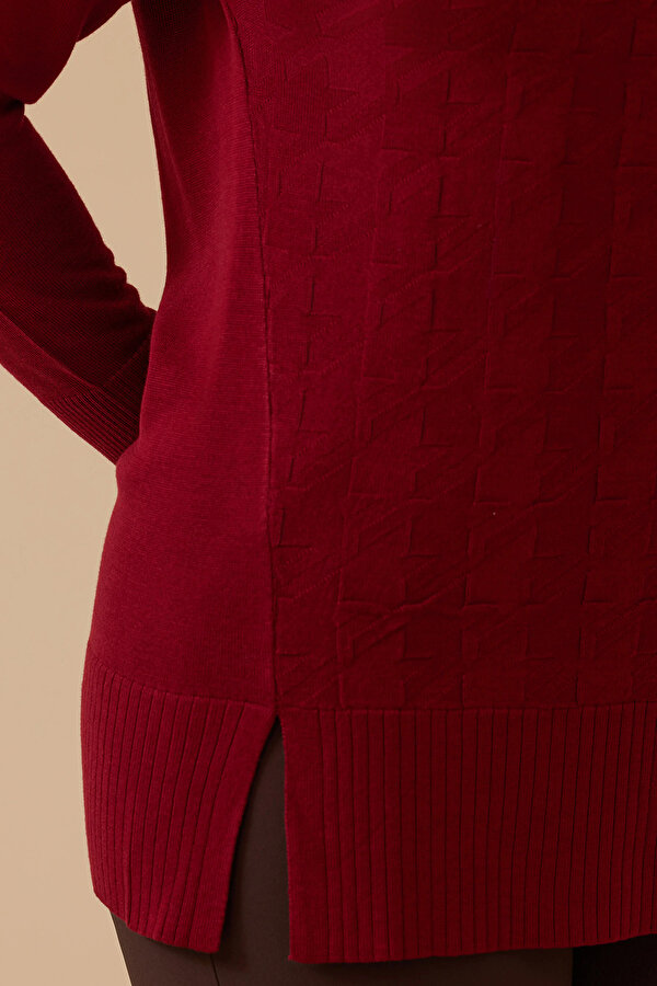 Galaxi Kadın Büyük Beden Örgü Desenli Triko 4011 Bordo
