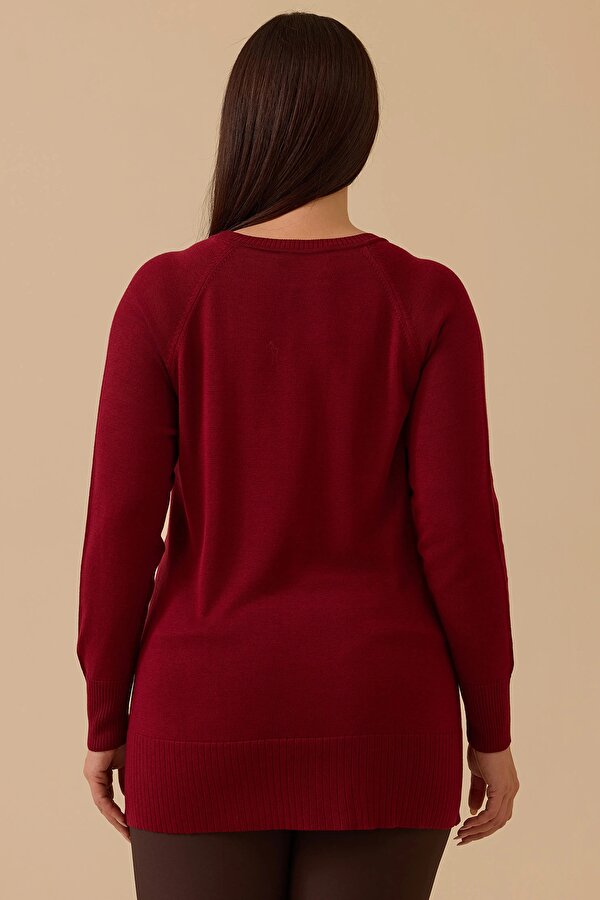 Galaxi Kadın Büyük Beden Örgü Desenli Triko 4011 Bordo