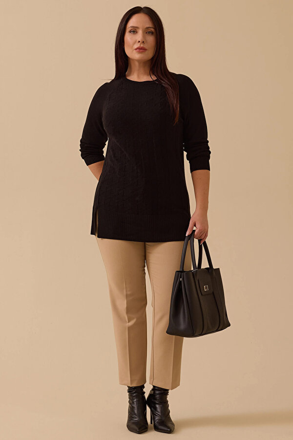 Galaxi Kadın Büyük Beden Örgü Desenli Triko 4011 Siyah