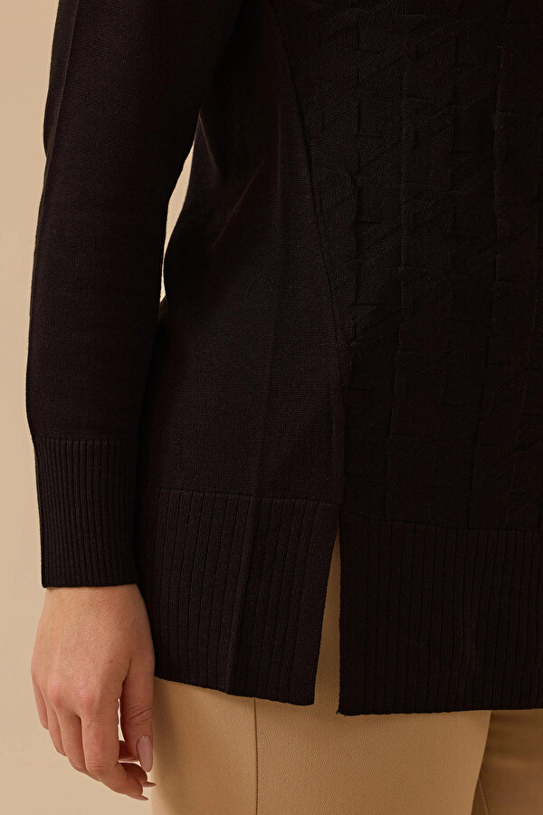 Galaxi Kadın Büyük Beden Örgü Desenli Triko 4011 Siyah